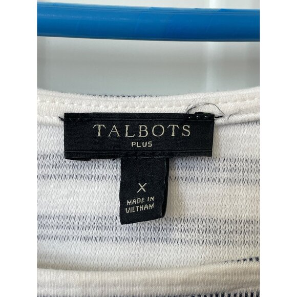 Talbots Top Plus Size X Textured 3/4 Puff Sleeve Tee White Navy Striped Nautical - Picture 4 of 7